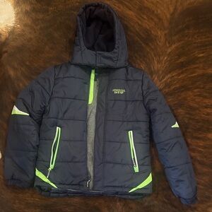 London Fog Dark Blue Jacket with Bright Green Highlights